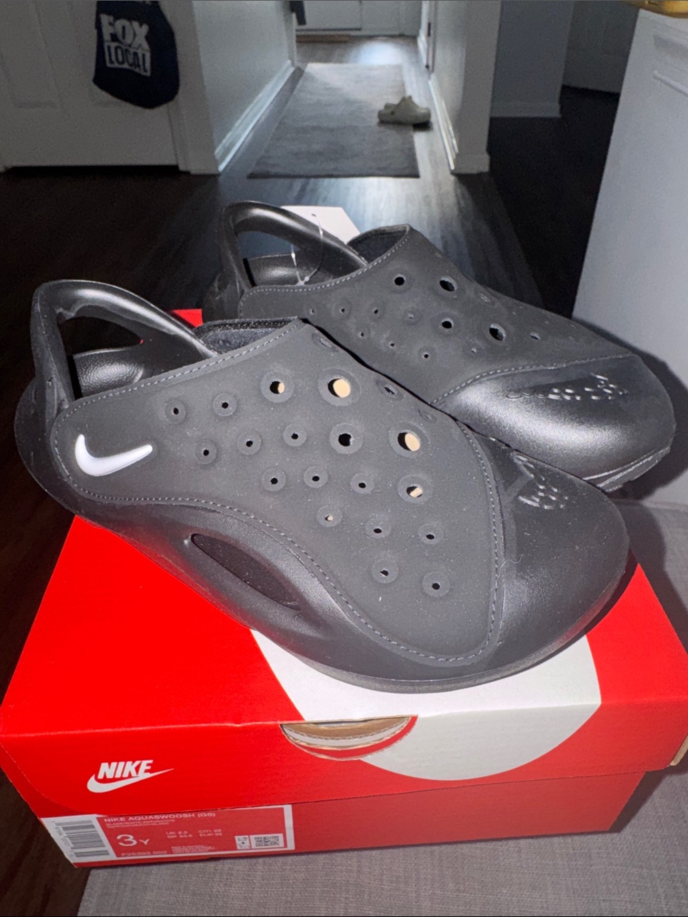 Kids Nike Black Slip-On Perforated Water Clogs with White Swoosh